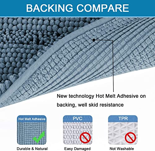H.VERSAILTEX Bath Rug Non Slip Chenille Striped 17" x 24" Absorbent Soft Shaggy Washable Dry Fast Bath Mat - Stone Blue - color: Stone Blue, size: 17" x 24"