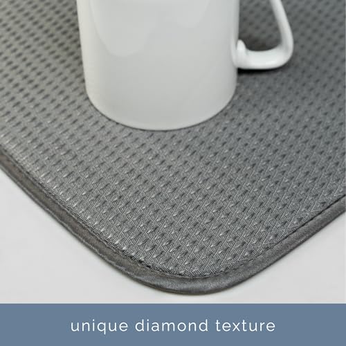 S&T INC. Dish Drying Mat, 18" x 24", XL, Diamond Texture, Charcoal Grey | Absorbent Microfiber, Extra Large Kitchen Counter Mat for Dishes, Utensils, Pots and Pans, Machine Washable - size: 18" x 24"
