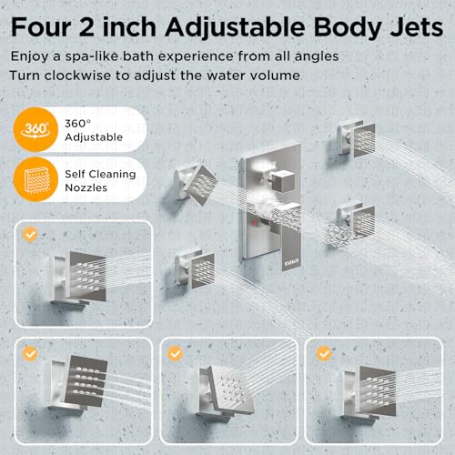 Rainfall Shower System with 4 Body Spray Jets, STARBATH 4 Way 12 + 6"Rainfall Shower Head with Handheld Combo, Shower Jets System High Pressure Shower Faucet Set, Brushed Nickel - color: Brushed Nickel, size: 6"+12"-03