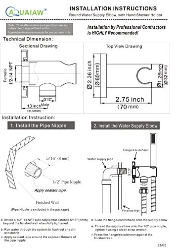Wall Supply Elbow with O-Ring Flange, Electroplate Matte Black, Solid Brass Wall Union with Hand Shower Holder, Tapered 1/2 NPT Female Inlet, Round, W/Handheld Showerhead bracket, G1/2 Outlet