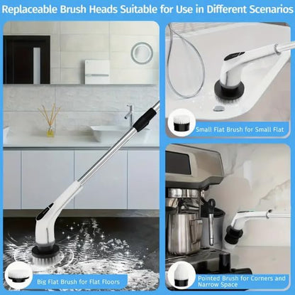 Electric Spin Scrubber, 5-Speed Power Spin Cleaner with 8 Replaceable Brush Heads, IPX7 Waterproof, Adjustable Extension Handle, Large Battery for Bathroom, Shower, Tile, and Floor Cleaning