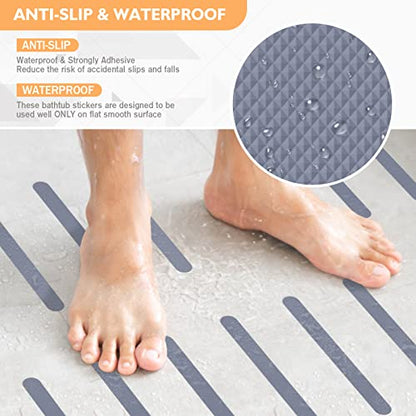 Non Slip Bathtub Stickers, 24 PCS Shower Stickers for Safety Bathroom Tubs, Bathtub Non Slip Stickers and Adhesive Decals Scraper for Bath Tub, Shower Floor, Stairs, Ladders(Grey) - color: Grey