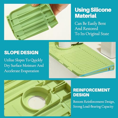 Faucet Mat for Kitchen Sink, Silicone Faucet Handle Drip Catcher Tray Mat, Silicone Kitchen Sink Splash Guard, Ideal Protective Tray for Stone Sinks in Kitchen & Bathroom - color: Green