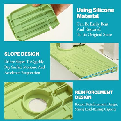 Faucet Mat for Kitchen Sink, Silicone Faucet Handle Drip Catcher Tray Mat, Silicone Kitchen Sink Splash Guard, Ideal Protective Tray for Stone Sinks in Kitchen & Bathroom - color: Green
