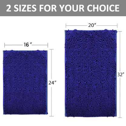 RUN HELIX Bath Rugs Non Slip Washable 2 Piece Non Slip Extra Absorbent Shaggy Chenille Bathroom Rugs and Mats Sets - color: Deep Blue