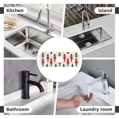 Nutcracker Christmas Tree Snowflakes Kitchen Sink Splash Guard Faucet Mat Super Absorbent Fast Drying Mat Sink Gadgets-Fast Drying Pad Sink Mat For Kitchen Bathroom (15" X 5.5" ) - color: Nutcracker