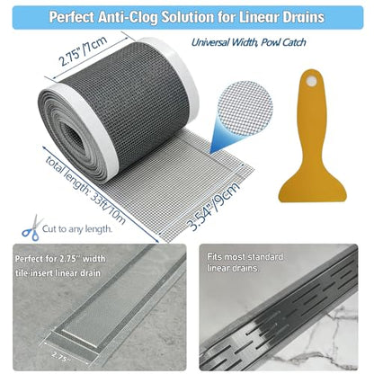 Neodrain 2 PCS Linear Shower Drain Hair Catcher,3.5" X33FT | Cutable Disposable Bathroom Drain Sticker,for Neodrain 2.75" Width Tile-Drain/Linear Drain - size: 2 pack