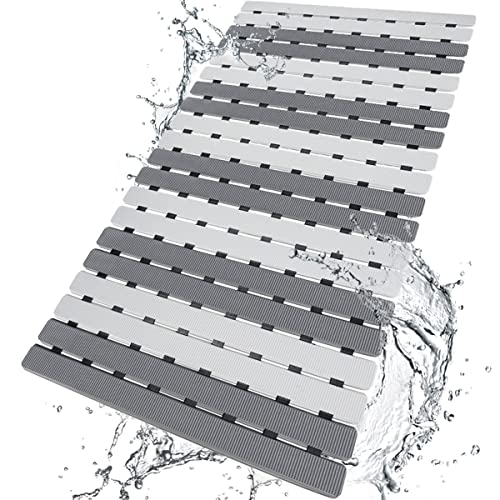 BEMISO Shower Mat Non Slip Bathtub Mat with Suction Cups and Drain Holes 27.5 x15.7 Inch Bath Mat for Tub & Shower.Easy Dry,Easy to Cut,Eco-Friendly - color: Dark Grey Light Grey, size: 27.5 x 15.7 inches