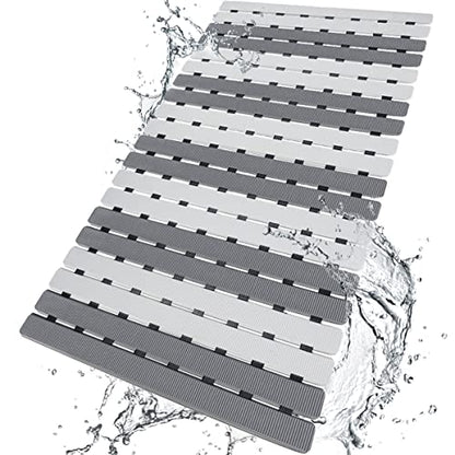 BEMISO Shower Mat Non Slip Bathtub Mat with Suction Cups and Drain Holes 27.5 x15.7 Inch Bath Mat for Tub & Shower.Easy Dry,Easy to Cut,Eco-Friendly - color: Dark Grey Light Grey, size: 27.5 x 15.7 inches