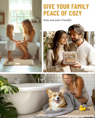 Furicher Large Waffle Bath Mat Set, Non Slip Bathroom Mat Set 2 Piece, Ultra Absorbent Bath Mats, Machine Washable Bath Rugs, Brown & White, 20"×47" and 16"×24" - color: Brown-white