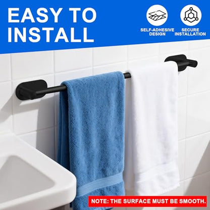 Self Adhesive Towel Bar, Adjustable 16-24" Stick Bath Towel Rack for Bathroom, SUS304 Stainless Steel No Drill Stick on Wall Bathroom Towel Holder for Home, Kitchen (1 Pack Black) - color: Black