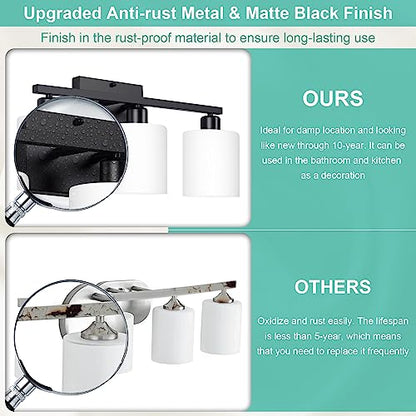 Black Bathroom Light Fixtures Over Mirror 18 Inches | Rustproof 3-Light Vanity Lights Over Mirror, E26 Standard Socket, Milky White Glass Shades, Bulbs Not Included - color: Black-3 Light