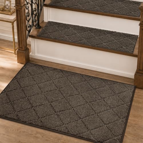 COSY HOMEER Stair Landing Rug Non-Slip 20x32 Stair Treads for Wooden Steps | Washable Peel and Stick Stair Treads Matching Mats,Pet Friendly Soft Reusable Stair Landing Mat for Kids and Elders,Brown - color: Brown, size: 20 X 32 Inches (1 Piece)