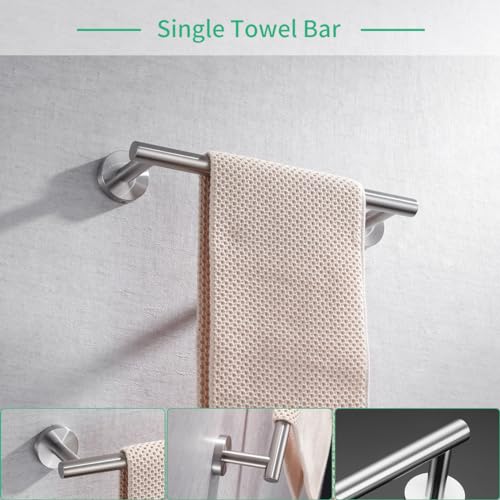 Miyili Bathroom Accessories Set 4-Piece Bath Hardware Kit Brushed Stainless Steel Wall Mount - Includes Double Towel Bar, Hand Towel Rack, Toilet Paper Holder, Robe Hook, BS01N4