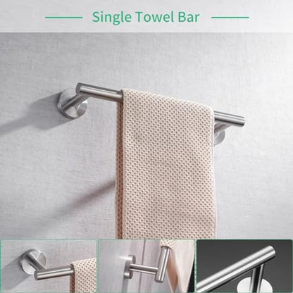 Miyili Bathroom Accessories Set 4-Piece Bath Hardware Kit Brushed Stainless Steel Wall Mount - Includes Double Towel Bar, Hand Towel Rack, Toilet Paper Holder, Robe Hook, BS01N4