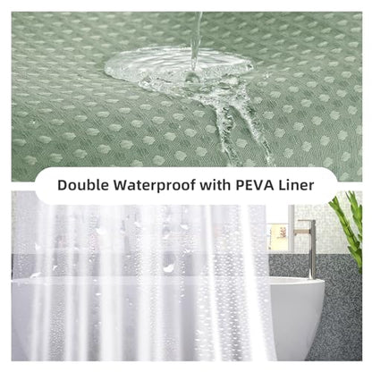 LaCyan Waterproof Waffle Shower Curtain, 258GSM Heavy Duty 3 Piece Set with Clear Liner and 6 Stainless Steel Hooks, Polyester Fabric Shower Curtains for Bathroom, Machine Washable, 72x72 Inch, Green - color: Green, size: 72"W x 72"L (Pack of 1)