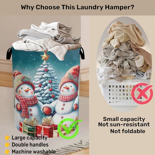 Cute Winter Snowman Laundry Basket - Heavy Duty 60L Dirty Clothes Organizer, Water Resistant Foldable Hamper for Men Women - color: Cute Winter Snowman