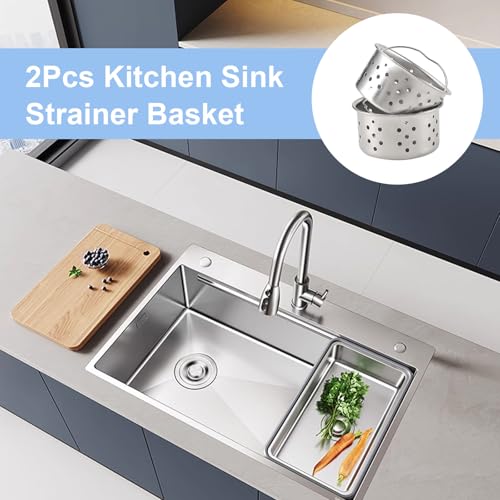 2pcs Kitchen Sink Drain Basket, 3-inch 304 Stainless Steel Drainage Filtration Basket with Handle for Kitchen Sink Strainer Replacement(1.57" Depth)