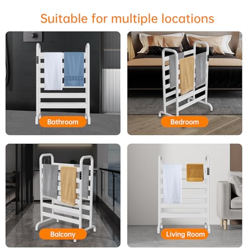 Towel Warmer Rack, Electric Heated Towel Rack for Bathroom, Freestanding Adjustable Temperature 110–170°F with Timer & Overheat Protection, Large Aluminum Towel Heater, 12 Fast Heating Bars - color: White