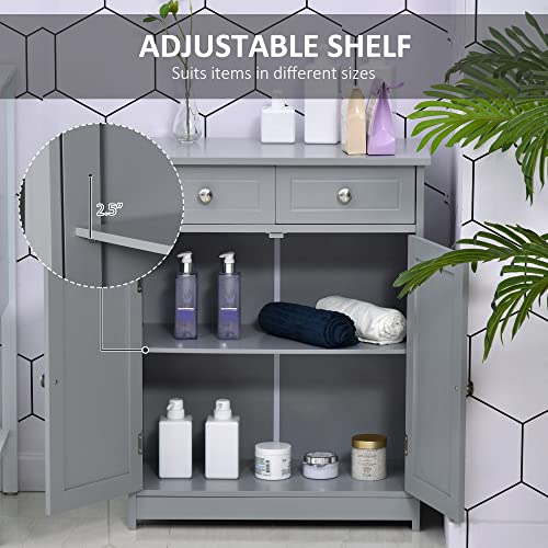 kleankin Freestanding Bathroom Floor Cabinet with 2 Doors 2 Drawers Gray | Wooden Bathroom Cabinet, Adjustable Shelf - color: Grey