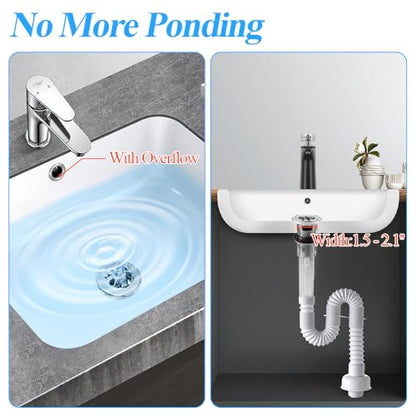 WiseWater 2-Pack Grid Bathroom Sink Drain Assembly with Overflow, 1-1/2 x 10 Inch Stainless Steel Extended Thread Drain Strainer for Thick Countertops, CUPC Certified Replacement Kit