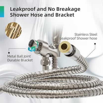 Shower Head, 9 Settings High Pressure shower head with handheld, Built-in Pause Mode & Power Wash, Non-Clogging Nozzles, 6ft Hose,Bracket (Satin Nickel) - color: Satin Nickel