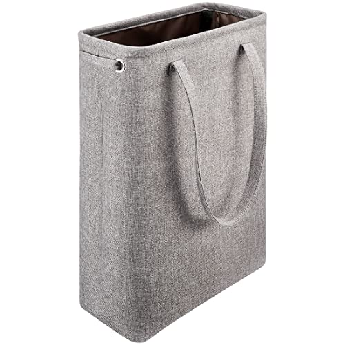 Laundry Basket with Handles Grey Coffee-Slim Laundry Bin Collapsible Dirty Clothes Basket Narrow Laundry Bag Foldable Dirty Hamper for Camping, Dorms, Apartments - color: Grey