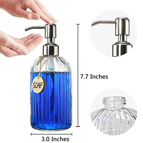 JASAI 18 Oz Clear Glass Soap Dispenser with Rust Proof Stainless Steel Pump, Refillable Liquid Hand soap Dispenser for Bathroom, Premium Kitchen Soap Dispenser (Clear). - color: Clear, size: 1 Pack