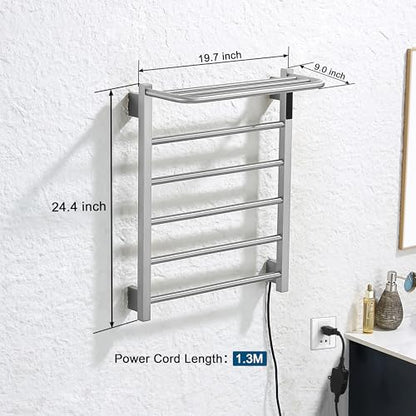Heated Towel Racks, 5 Bars Towel Warmer with 24hr Timer Stainless Steel Wall Mounted Electric Towel Warmers for Bathroom - color: Nickel