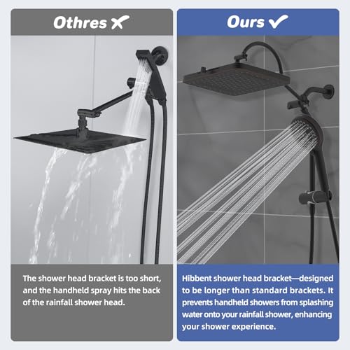Hibbent Upgraded cUPC Certified 13'' Shower Head Combo, High Pressure 5 Spray Rainfall Showerhead with 10 Sprays Handheld, All Metal 3-way Diverter Shower Arm, 71'' Hose and Holder, Oil-Rubbed Bronze - color: Oil Rubbed Bronze, style: Square 13"