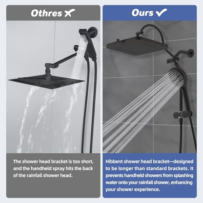 Hibbent Upgraded cUPC Certified 13'' Shower Head Combo, High Pressure 5 Spray Rainfall Showerhead with 10 Sprays Handheld, All Metal 3-way Diverter Shower Arm, 71'' Hose and Holder, Oil-Rubbed Bronze - color: Oil Rubbed Bronze, style: Square 13"