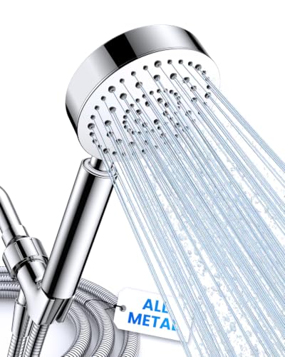 All Metal Handheld Shower Head with 72" Hose, High Pressure Shower Heads | 6 Spray,Stainless Steel Showerheads,Built-in Pause Mode,Hand HeId Showerhead,Non-Clogging Nozzles,Adjustable Brass Holder - color: Chrome Silver