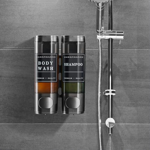 Shower Soap Dispenser Shampoo and Conditioner Dispenser 2 Chamber No Drill Wall-Mounted Shampoo Dispenser for Shower Wall Mounted Shower Dispenser for Bathroom Hotel Large Capacity,Dark Gray1 - color: Gun Gray 2 Chamber