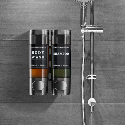 Shower Soap Dispenser Shampoo and Conditioner Dispenser 2 Chamber No Drill Wall-Mounted Shampoo Dispenser for Shower Wall Mounted Shower Dispenser for Bathroom Hotel Large Capacity,Dark Gray1 - color: Gun Gray 2 Chamber