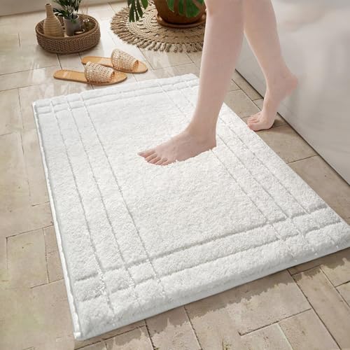 Gray Bathroom Rugs, Non-Slip Washable Bath Mat for Bathroom | Soft Plush Shaggy Bath Mat, Mats for Bathroom/Tub/Shower, Machine Washable, 20x32" - color: White, size: 1'8" x 2'8" (Rectangular)