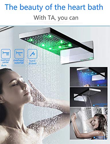 Cascada Luxury 9"x22" Rectangle Wall Mounted Thermostatic Shower System With Automated LED Color Change by Water Flow- Stainless Steel (9"x22", Oil Rubbed Bronze) - color: Oil Rubbed Bronze