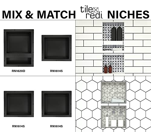 Tile Redi USA Niche Single Recessed Shower Shelf – Black, One Inner Shelf, 16-Inch Width x 14-Inch Height x 4-Inch Depth - size: 14" H x 16" W (1 Shelf)