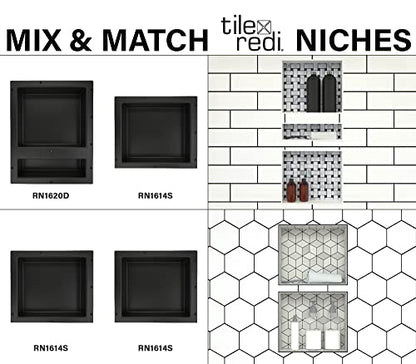 Tile Redi USA Niche Single Recessed Shower Shelf – Black, One Inner Shelf, 16-Inch Width x 14-Inch Height x 4-Inch Depth - size: 14" H x 16" W (1 Shelf)