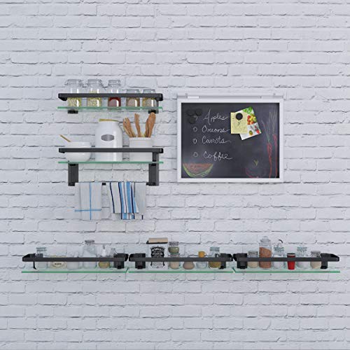 Glass Bathroom Shelf with Towel Bar 15.7in Bathroom Wall Shelves Rustproof Metal Bathroom Wall Organizer 2-Tier (Black) - style: 2 tier with towel bar black