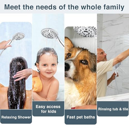BRIGHT SHOWERS 9 Spray Settings Shower Head with Handheld High Pressure Hand Held Showerhead with 60 Inch Stainless Steel Hose and Adjustable Overhead Bracket, Chrome - color: Chrome, size: 2.5 Gallon Per Minute