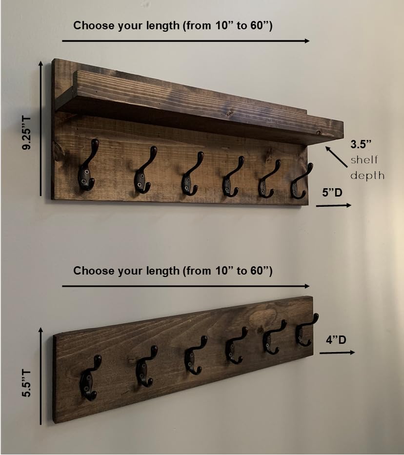 Coat Rack with Shelf Wall Mounted with Storage (Choose Your Length) Towel Rack Entryway Organizer Key Hooks (28" L (7 Hooks) Set of 2) - size: 28"L (7 hooks) Set of 2