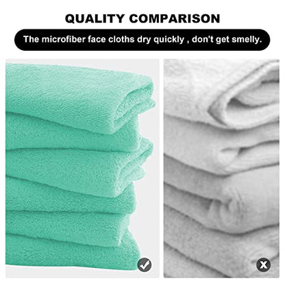 MOONQUEEN Microfiber Facial Cloths Fast Drying Washcloth 12 Pack - Premium Soft Makeup Remover Cloths - Aqua Green - color: Aqua Green, size: 12x12 Inch (Pack of 12)