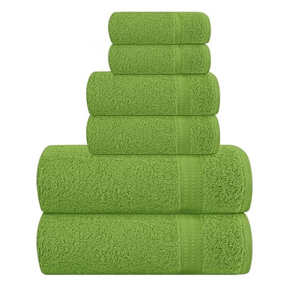 MyOwn 6 Piece Towel Set, 100% Combed Cotton - 2 Bath Towels, 2 Hand Towels, 2 Wash Cloths - 500 GSM Luxury Hotel Quality Ultra Soft Highly Absorbent Towel Set for Bathroom - Kiwi Green - color: Kiwi Green