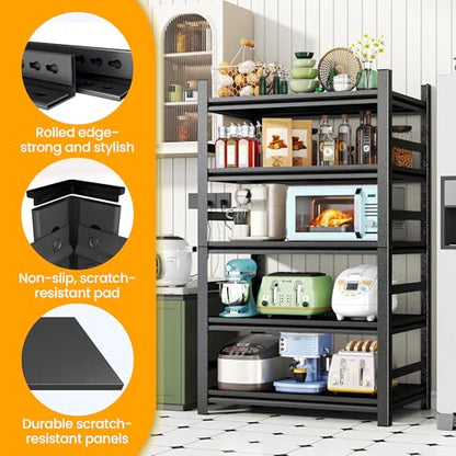 Kitchen Storage Shelves, Heavy Duty Shelving Unit, 5-Tier Adjustable Pantry Shelf, Food and Beverage Storage Shelves, Durable Metal Shelving, Appliance Storage, Black (36" W*16" D*72" H) - size: With Fences-5 Tier-72"H*36"W*16"D