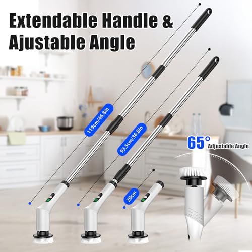 Electric Spin Scrubber, Bathroom Scrubber, Cordless Shower Cleaner Brush, 9 Replaceable Brush Heads, 2-Speed Adjustable, 2000mAh Battery, for Shower Tub Kitchen Tile Toilet