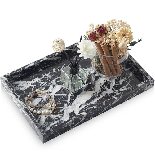 Marble Bathroom Tray,Pure Natural Vanity Tray | Marble Tray for Kitchen Counter Non-Ceramic/Non-Resin,Stone Trays 12 x 8 inch - color: Black Grey