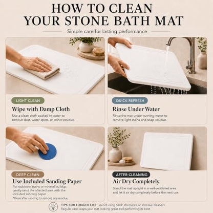 Stone Bath Mat – Diatomaceous Earth Quick Drying Non-Slip Bathroom Mat – Absorbent Diatomite Shower Mat, Durable & Easy to Clean, Modern, 23.6" x 15.3", (White - Linea) - color: White - Linea