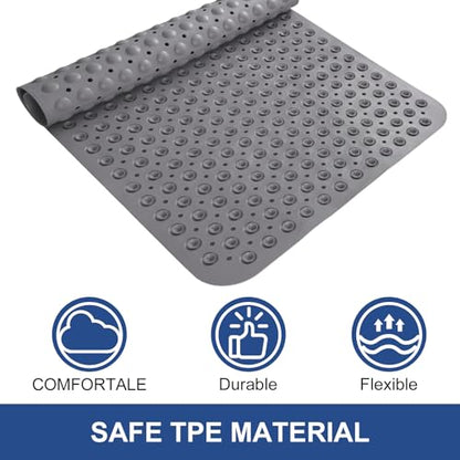Square Shower Mat Non Slip: 32" x 32" Large Shower Mats for Inside Shower - Soft TPE Cuttable Anti Slip Shower Floor Mat with Drain Holes and Suction Cups - color: Dark Gray