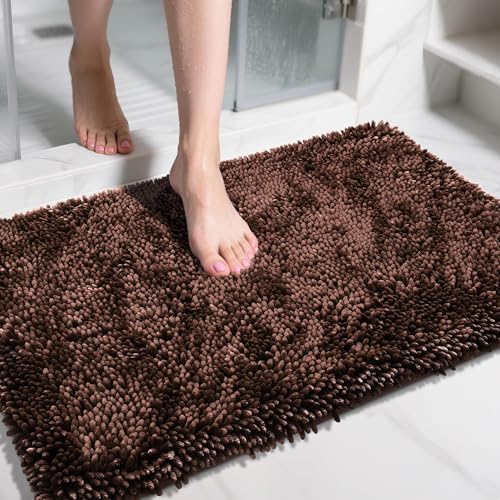 Yimobra Large Bathroom Rug Non Slip 36x24 Inch, Extra Thick Soft Absorbent Chenille Bath Mat, Machine Washable Quick Dry Bath Rugs for Bathroom Floor, Tub and Shower, Home Decor Accessories, Brown - color: Brown, size: 36" X 24"