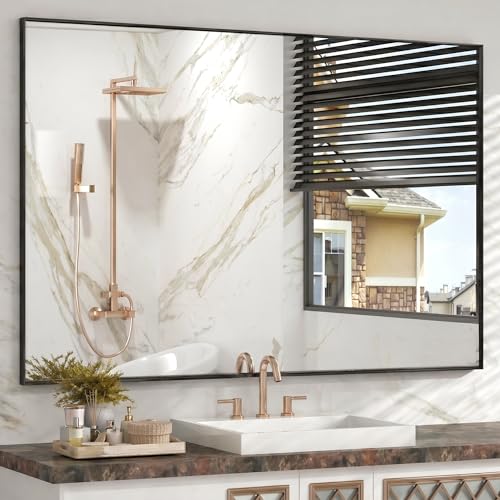 30" x 40" Matte Black Wall Mirror, 40" x 30" Metal Framed Rectangular Decor, Vertical/Horizontal Accent Mirror for Fireplace & Bathroom Vanity - color: Black, size: 40"L x 30"W